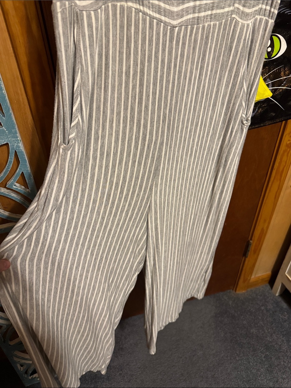 Gray Striped Women's Maxi Jumpsuit - Casual Summer Style - Picture 3 of 7